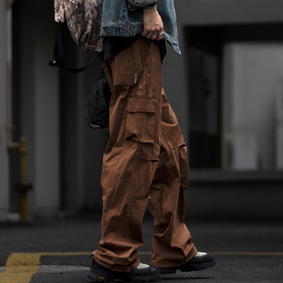 休闲拖地裤 220G弹力斜纹面料工装 潮牌宽松大口袋直筒裤 男春秋季 裤