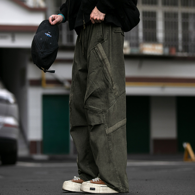 美式质感重工水洗伞兵裤工装裤男青年潮牌宽松百搭纯棉休闲长裤子