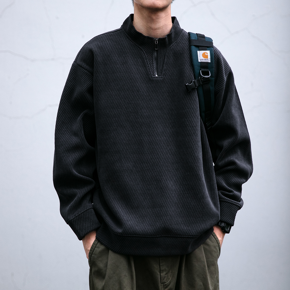 肌理感重磅550G半拉链立领卫衣男