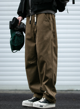 冬季基础款加绒工装裤男潮牌宽松百搭水洗复古加厚微锥休闲长裤潮