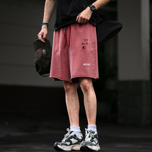 450G重磅水洗炒色破坏针织短裤