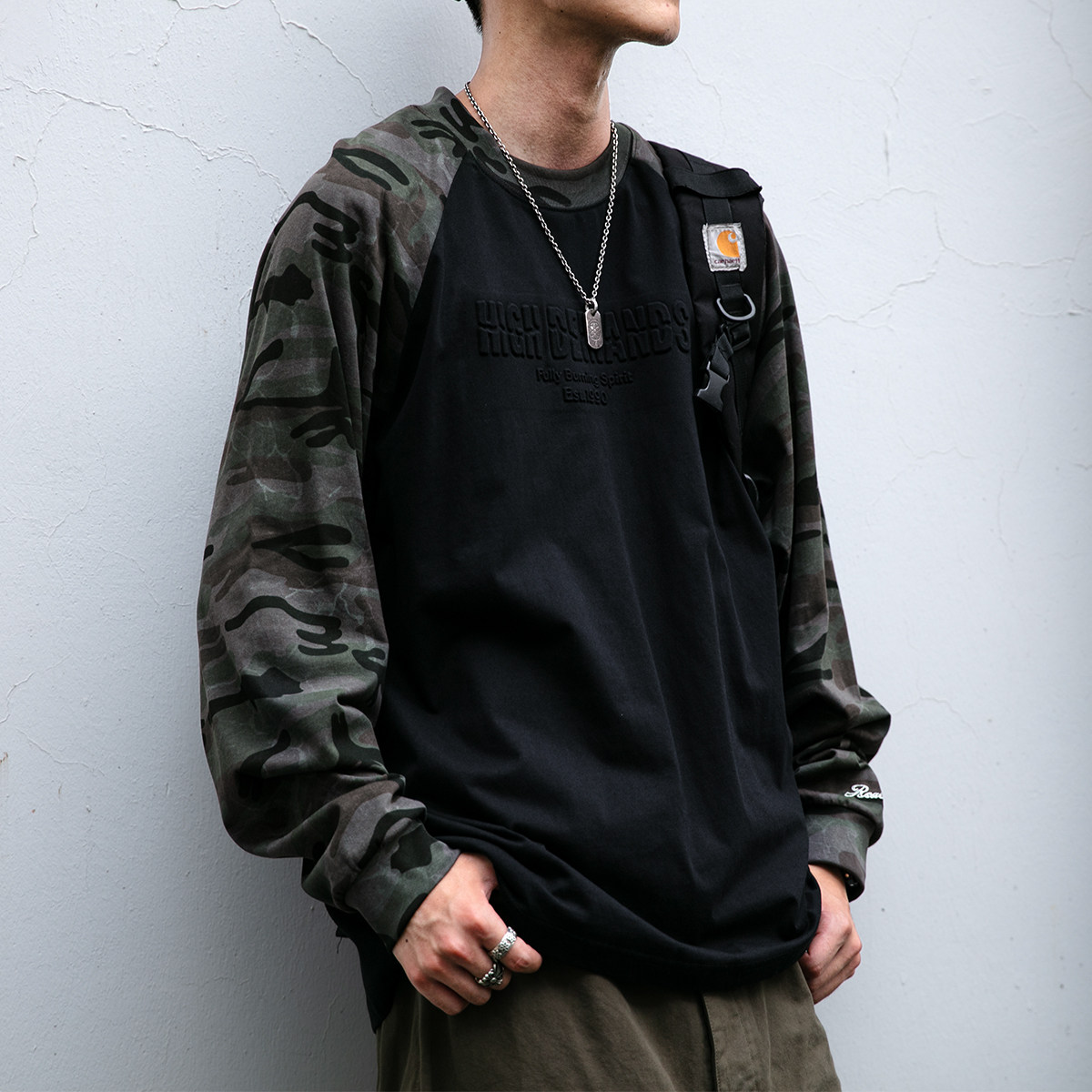 日系复古百搭迷彩拼接袖秋季百搭薄款长袖卫衣男青年宽松T恤衫潮,男装,T恤,淘宝优惠券,粉丝福利购,淘宝优惠卷