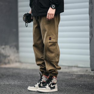 日系潮牌重磅加绒工装裤子男冬季韩版潮流宽松加厚百搭保暖休闲裤