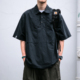 新款 男夏季 宽松纯棉百搭翻领衬衣有领T恤潮 衬衫 日系潮牌水洗工装