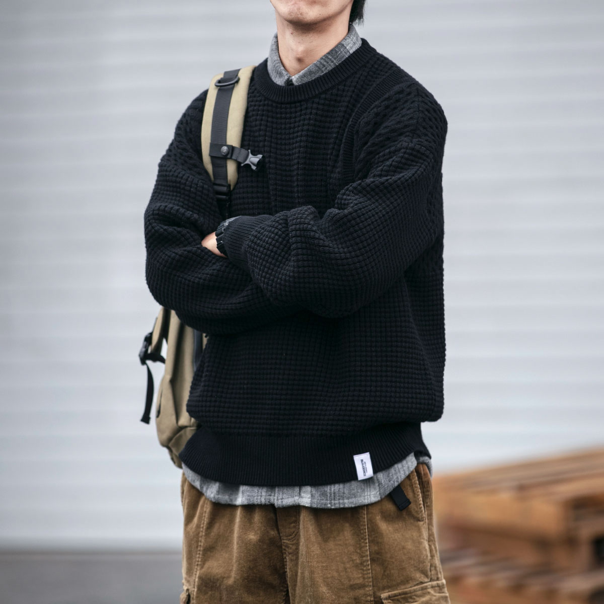 SKASEE宽松棉纱圆领毛衣