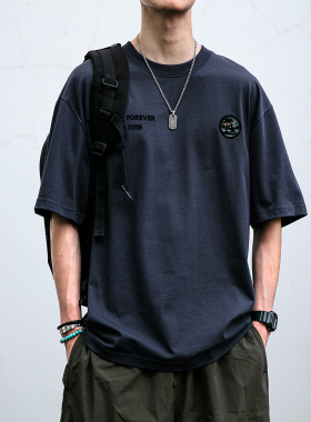 美式复古230G纯棉短袖简约印花T恤男夏季潮牌宽松休闲圆领半袖衫