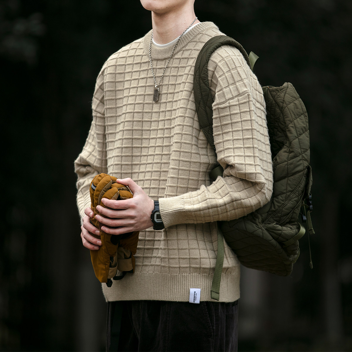 复古圆领毛衣男秋冬新款宽松加厚格子针织衫情侣百搭休闲外套潮,男装,针织衫/毛衣,淘宝优惠券,粉丝福利购,淘宝优惠卷