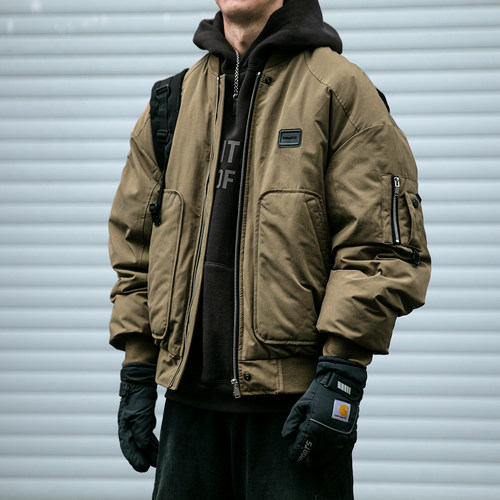 日系潮牌棒球领短款飞行羽绒服