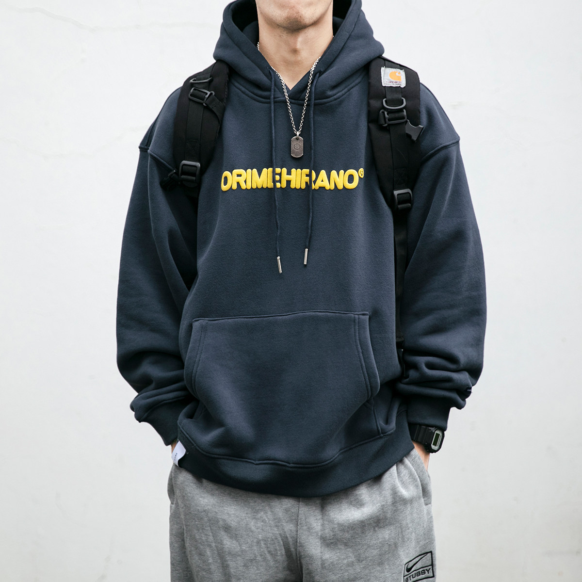 情侣字母发泡印花卫衣宽松连帽