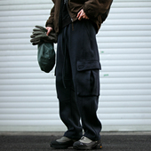 男潮牌立体解构裁剪宽松加厚弯刀长裤 550G重磅口袋工装 加绒卫裤 潮