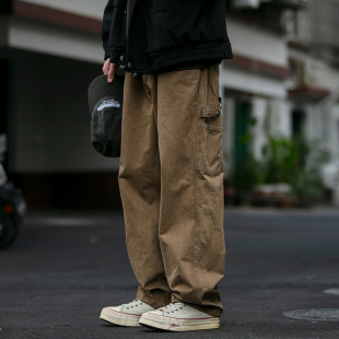 潮 男春秋设计感Cleanfit宽松直筒休闲长裤 日系复古重磅水洗工装 裤