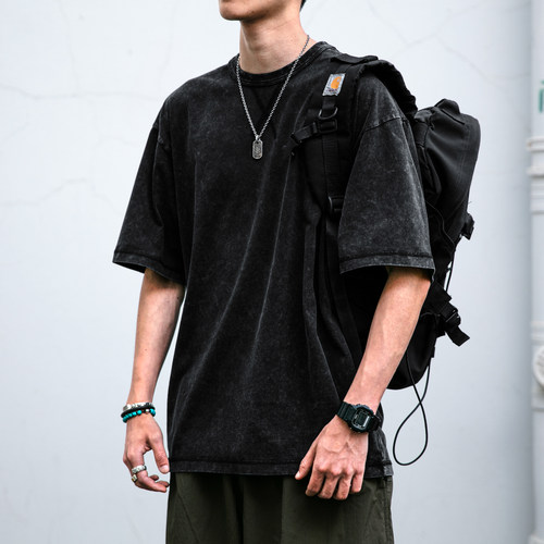 美式复古250G水洗做旧短袖男