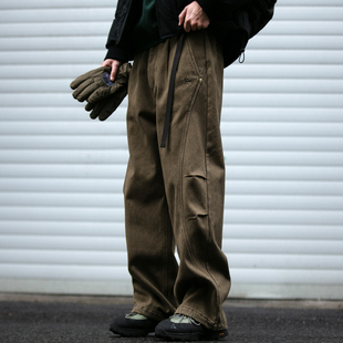 宽松质感加厚直筒长裤 男冬季 裤 480G重工水洗解构裁剪刺绣加绒工装