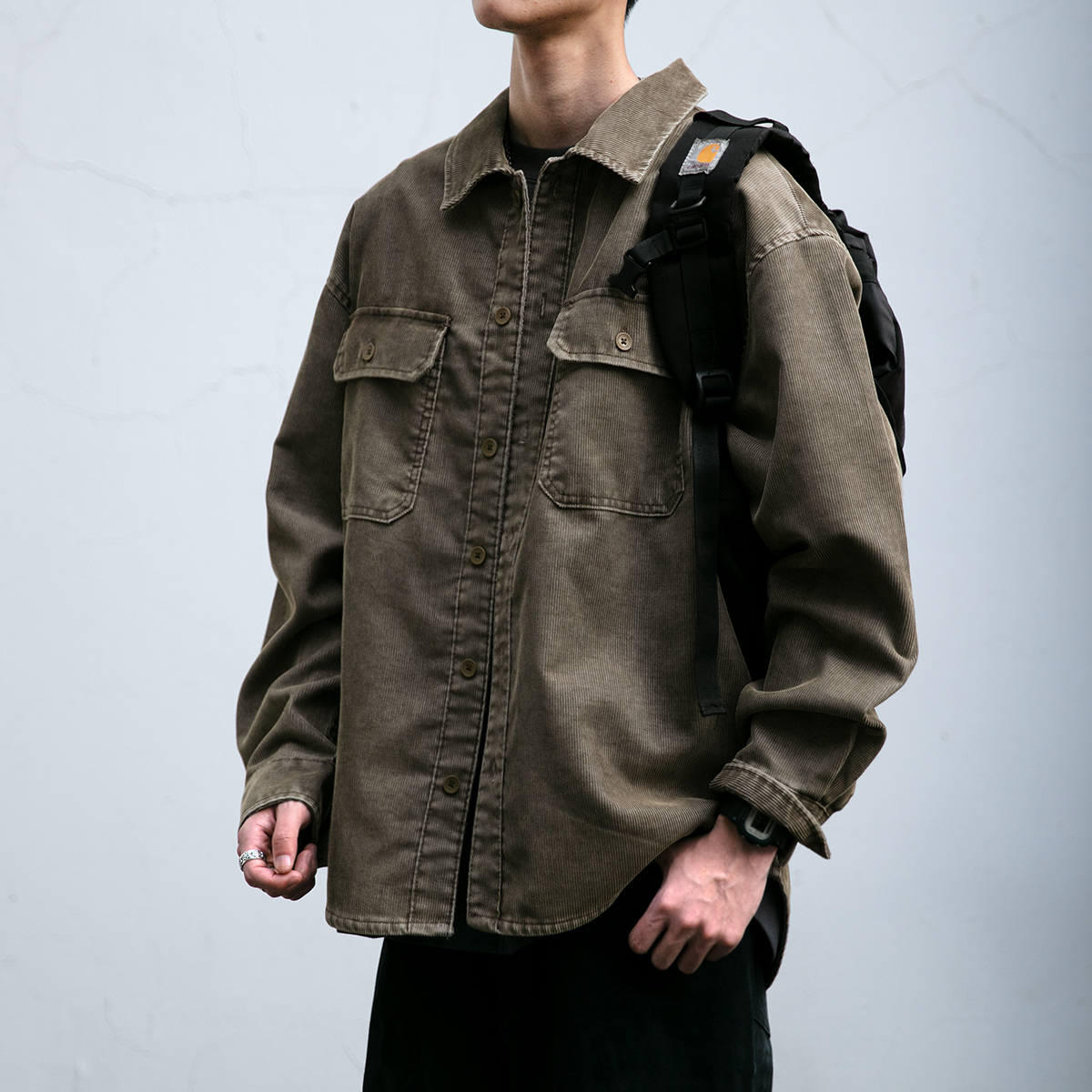 翻领长袖日系潮牌灯芯绒衬衫