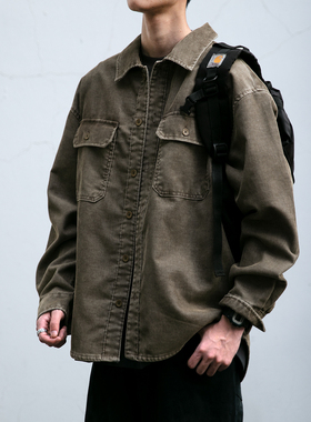 秋冬定制16坑灯芯绒肌理感衬衫外套男潮牌宽松复古翻领工装衬衣潮