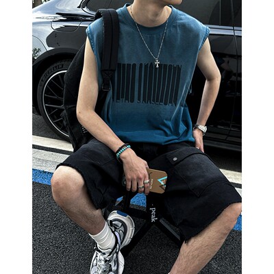 水洗喷马骝渐变背心男