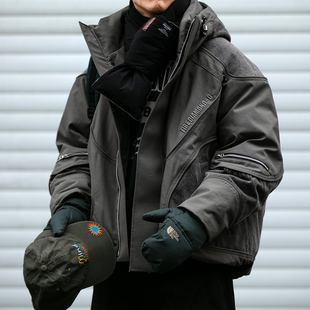 户外解构拼接拉链设计90白鸭绒工装羽绒服男冬季宽松加厚派克服潮