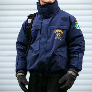 美式潮牌印花90白鸭绒立领工装羽绒服男冬季宽松情侣加厚飞行外套