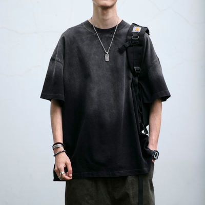 短袖日系潮牌青年蜡染水洗T恤