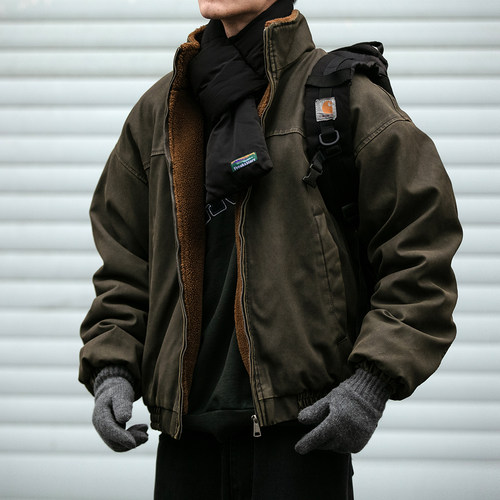 水洗做旧软糯亲肤羊羔绒棉服外套