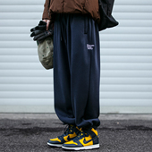 重磅450克字母刺绣加绒卫裤 男秋冬潮牌宽松保暖加厚束脚运动裤 潮