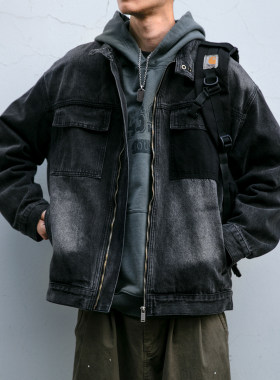 立领春秋宽松水洗牛仔外套