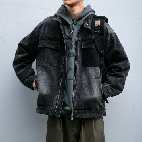 立领春秋宽松水洗牛仔外套