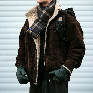 重工水洗做旧座山雕羊羔绒棉服外套男冬季立体保暖防风立领棉衣