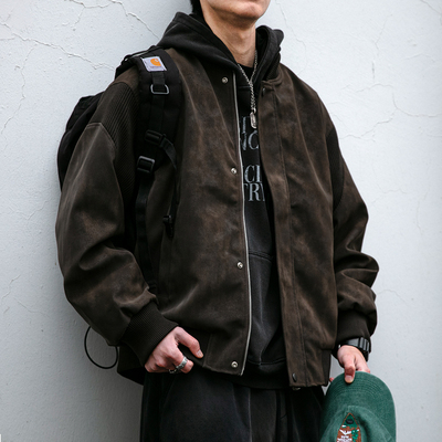 【水洗雾面】工装机车皮衣飞行棒球夹克男休闲宽松干练型男派克服