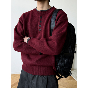 冬季撞色亨利领毛衣男生打底衫长袖内搭保暖针织衫羊毛打底衫外套