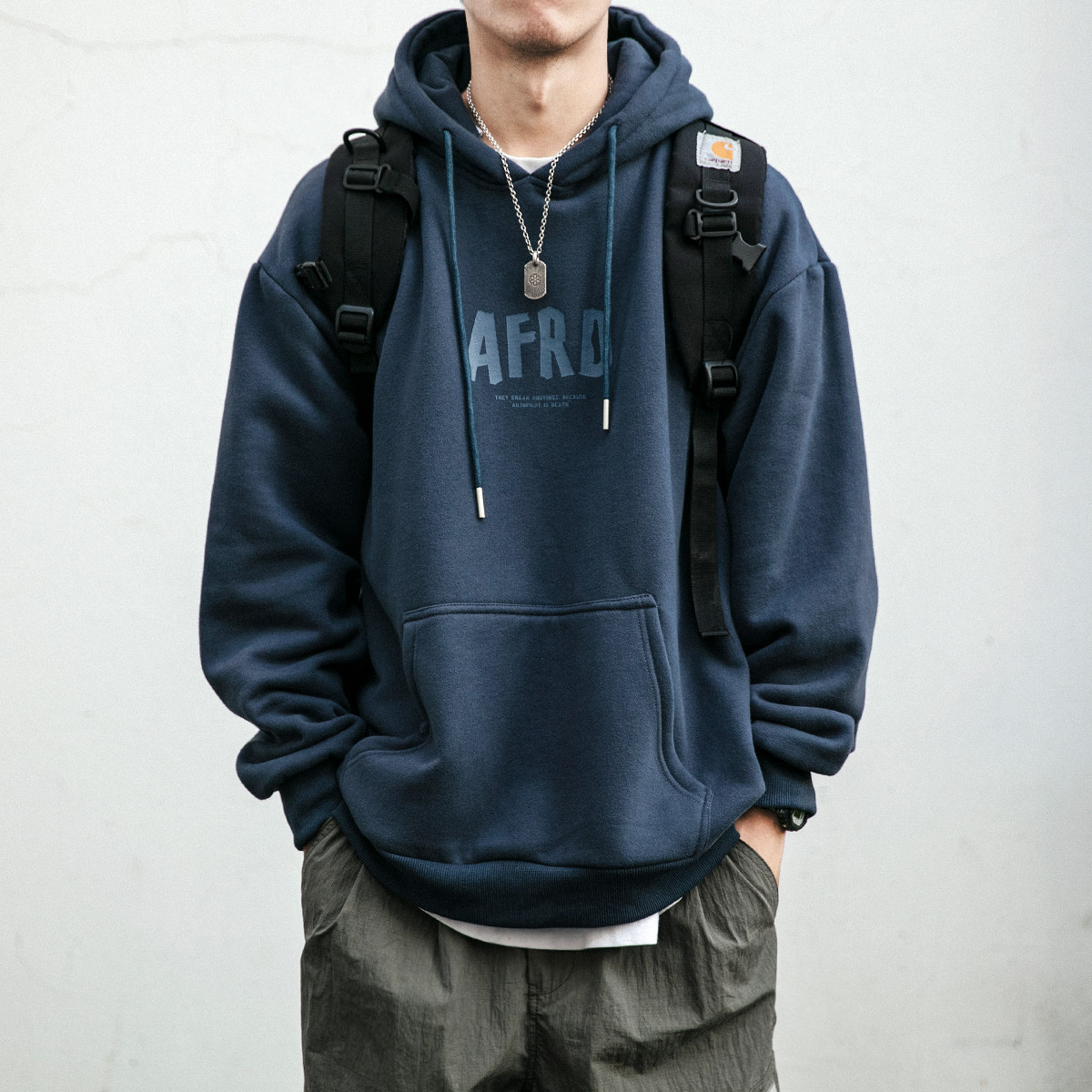 加绒加厚复古外套套头卫衣