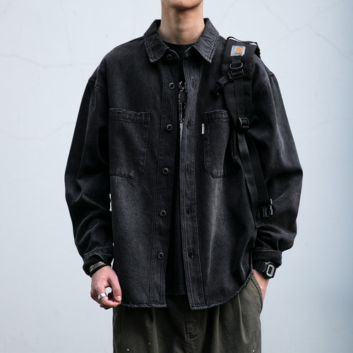 原创尖领长袖复古水洗