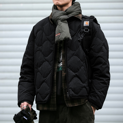 菱形格90白鸭绒假两件轻薄羽绒服