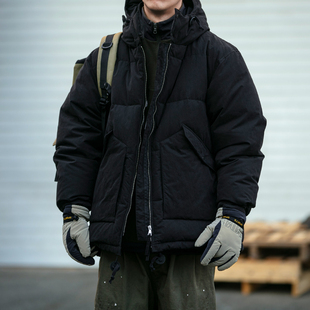 日系潮牌重磅质感工装 加厚口袋连帽90白鸭绒外套 羽绒服男冬季 新款