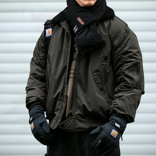美式复古巴恩风猎装飞行员夹克男冬季90白鸭绒羽绒服工装翻领外套