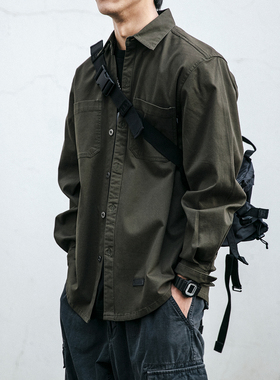 日系复古工装衬衫男长袖韩版潮流宽松口袋衬衣青年百搭休闲外套潮
