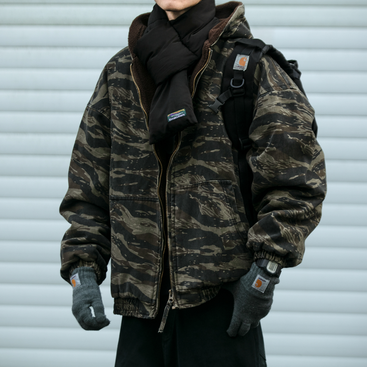 美式复古羊毛绒座山雕迷彩棉服男冬季潮牌宽松加厚连帽棉衣外套潮