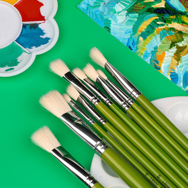 卫庄绿杆羊毫平头画笔水粉水彩油画笔