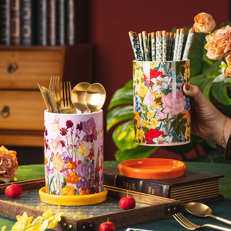 高颜值叉勺收纳盒筷子筒陶瓷家用