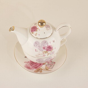 陶瓷子母壶母亲节轻奢金边teapot茶壶一壶一杯一人壶tea for one