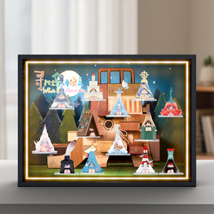 适用泡泡玛特MOONS寻找大象滑梯手办盲盒场景相框灯光防尘收纳盒