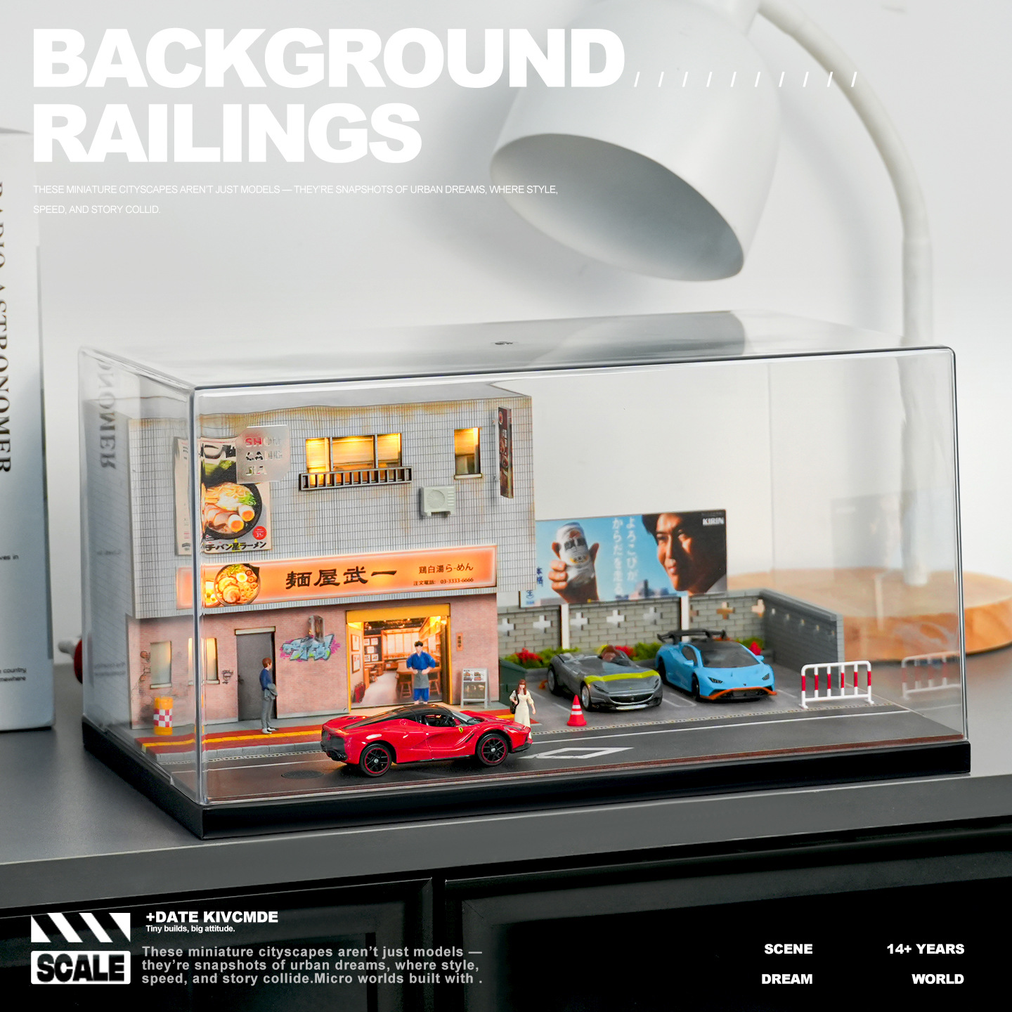 1比64拉面餐厅仿真场景小车模周边展示盒带灯套装收纳桌面摆件