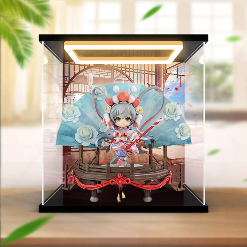 适用洛天依 戏游九州 Q版手办模型亚克力防尘罩回型灯彩绘收纳盒