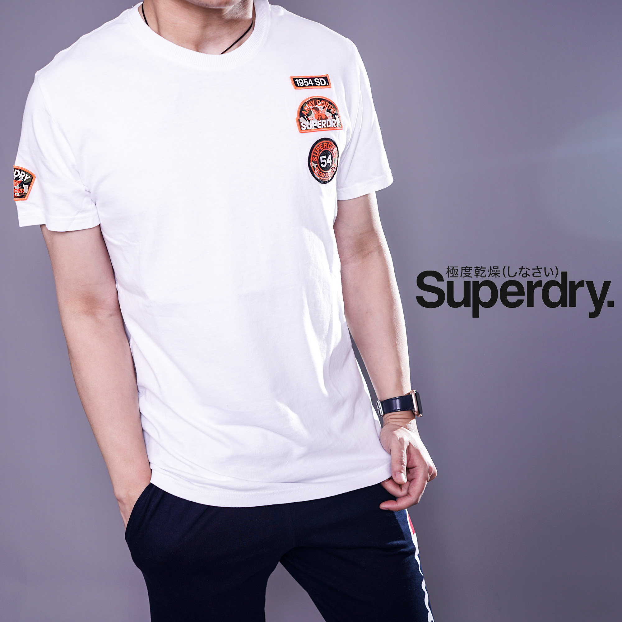 英国Superdry极度干燥新款男潮牌全棉刺绣标修身圆领短袖t恤现货 - 实物图