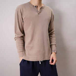 美国Abercrombie Fitch男士春秋af宽松厚款全棉亨利领长袖t恤现货