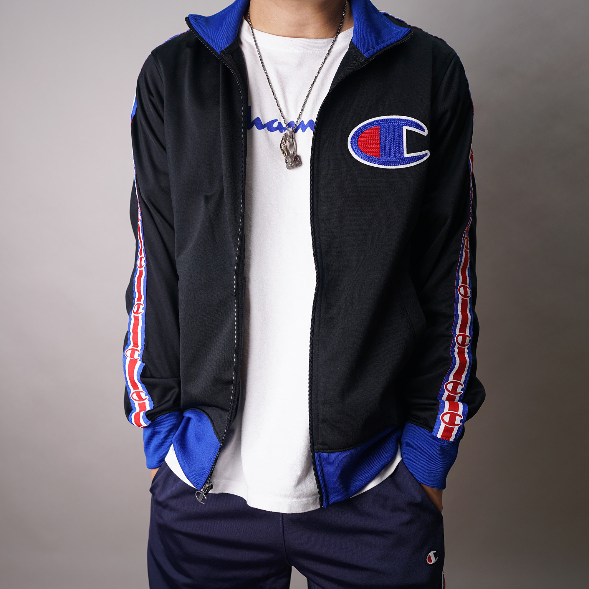 美版CHAMPION冠军男女大C串标刺绣拉链薄绒运动卫衣夹克开衫现货