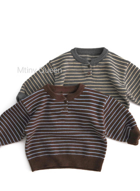 经dian条纹～森系韩版男童条纹套头毛衣洋气休闲儿童男宝宝针织衫