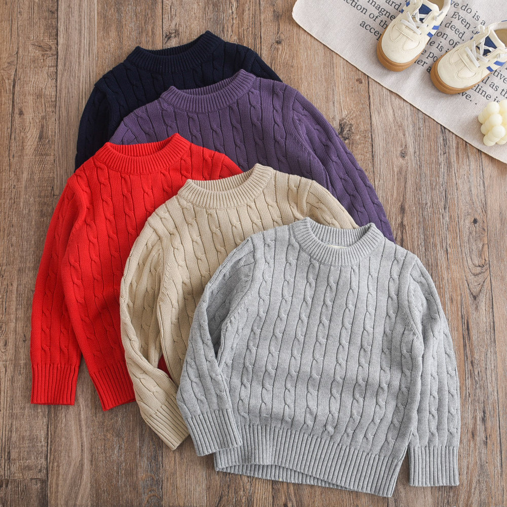 基础百搭~男童毛衣纯棉中大童秋冬麻花纹儿童圆领针织套头衫 A类