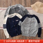 巨软糯 外套A类 纯棉春秋潮牌外搭儿童撞色针织衫 男童毛衣开衫 薄款