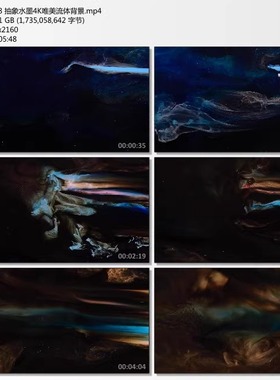 背景视频素材舞美VJ大屏幕舞台LED 抽象水墨水彩唯美蓝色金色流体